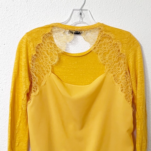 Sandro Paris Golden Yellow Open Back Lace Linen Long Sleeve Linen Top - Picture 4 of 10
